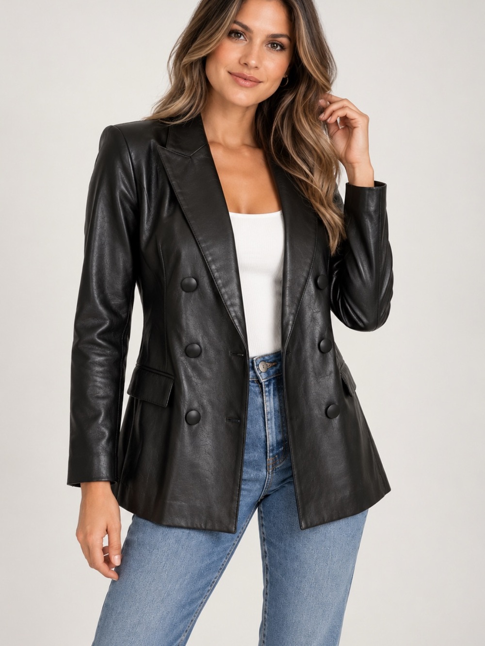 🖤 BLANKNYC Black Faux Leather Double Breasted Blazer – Women’s Size Small